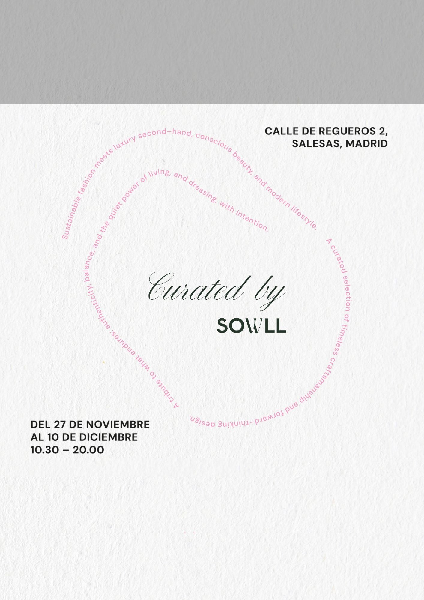 White card with red border and 'Curated by SOWLL' text on a gray background