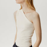 Linen cotton one-shoulder top