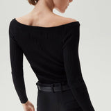 Merino wool off-shoulder top