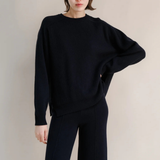 Cashmere mix crewneck ribbed sweater navy