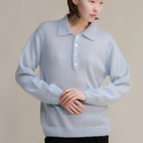 Mohair mix polo sweater dusty blue