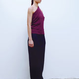 One shoulder draped top burgundy