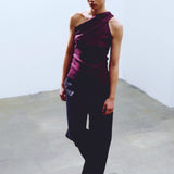One shoulder draped top burgundy